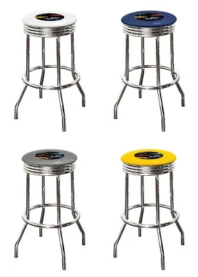 Taburete de bar cromado de 24" o 29" de alto estilo retro asiento giratorio con tema Muscle Cars  Foto 1 de 4