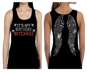 CAMISETA SIN MANGAS TODO ESTRÁS ES MI CUMPLEAÑOS PERRAS ALAS DE ÁNGEL BLING - Imagen 1 de 3