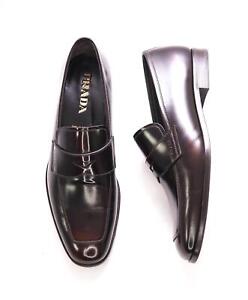 $950 PRADA - Brown Ombre Antiqued Patent Leather LOGO Loafers - 10 US (9 Prada)