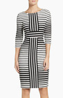 Gabby Skye Women's Size 8 3/4 Sleeve Striped Bodycon Sheath Dress Black/White