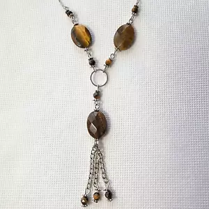 Oval natürliches Tigerauge Edelstahl Singapur Kette Halskette 18"" (21"") NEU - Bild 1 von 9