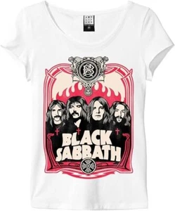 Amplified Black Sabbath Flames Ladies White T Shirt Black Sabbath Fitted Tee - Picture 1 of 1