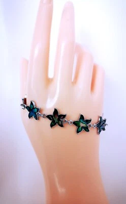 Flor Abulón Shell Vintage Plateado Chapado Cadena Eslabón Pulsera Cierre Push Lock Foto 1 de 4