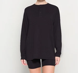 SKIMS Boyfriend Langarm Henley Shirt Oversized Damen Gr. M Onyx - Bild 1 von 5