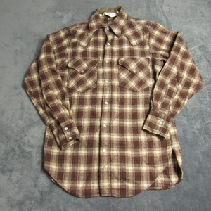 Camicia vintage Woolrich uomo marrone medio western a quadri perle a scatto lana anni 80 USA - Foto 1 di 12