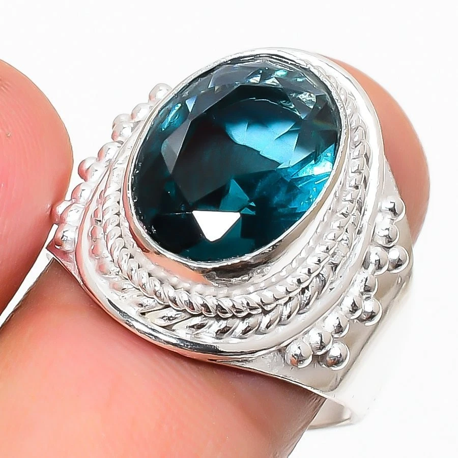 London Blue Topaz Gemstone Handmade 925 Sterling Silver All Size Ring For Gift - Image 1 of 1