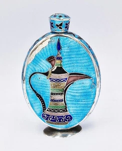 ISLAMIC DALLAH COFFEE POT SOLID SILVER & ENAMEL FLASK / BOTTLE c1970 - Picture 1 of 8