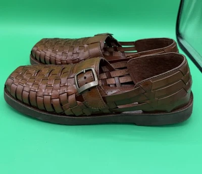 Sunsteps Huarache Shoes Mens Sz 8.5 Brown Leather Woven Slip On ClosedToe Casual - Image 1 of 4
