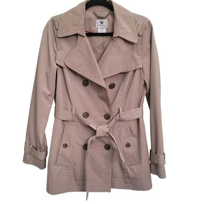 Chaqueta gabardina grande Worthington beige de doble botonadura con cinturón para mujer Foto 1 de 4