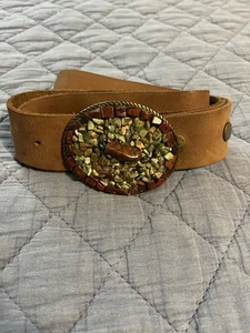 Cinturón de cuero marrón con hebilla cubierta de piedra vintage para mujer talla única - Imagen 1 de 11
