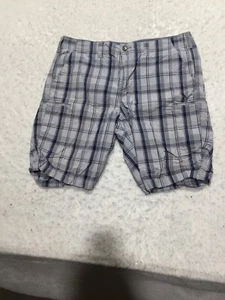 DKNY Jeans Cargo Shorts Mens 36 Blue Plaid Pockets - Picture 1 of 9