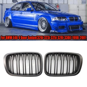 Matte Black Front Double Line Hood Grille Kidney Grill For BMW E46 M3 99-01 AS - Picture 1 of 6