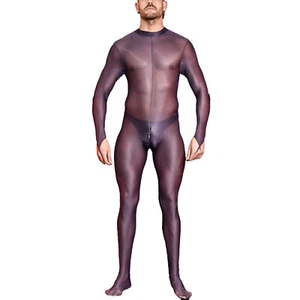 Men's See Through Smooth Bodystockings Stretchy Long Sleeve Full-body AU - Picture 1 of 46