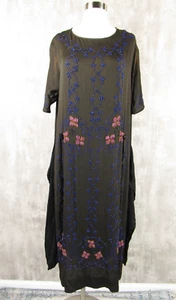 Antique 1920s Black Beaded Shift Flapper Gatsby Dress Rosettes Rayon Crepe M/L - Picture 1 of 11