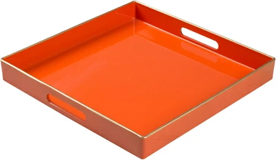 Decorative Tray, Orange Serving Tray with Handles, Coffee Table Tray - Image 1 of 4