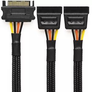CRJ 15-Pin SATA Power Y Splitter Cable - 12-inch 30cm Black Sleeved - 2 Way A... - Picture 1 of 3
