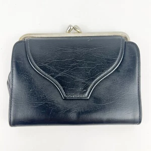 Vintage St. Thomas Coin Change Geldbörse Kiss Lock schwarz Klappgeldbörse - Bild 1 von 13