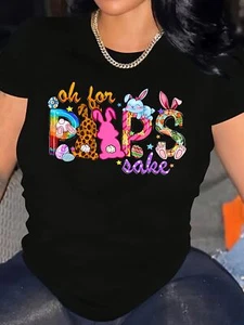 Cotton Printed Round Neck Women, Easter Graphic Graphic Crew Neck T-Shirt - Picture 1 of 11