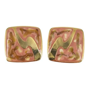 Rosa Emaille Swirl Ohrringe Vintage 80er Statement Grob Schmuck - Bild 1 von 4