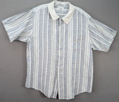 Reunion Menswear Mens Linen Button Down Short Sleeve Shirt Striped Preppy Size L - Image 1 of 4