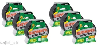 DUCK TAPE 6x Cinta de pato Ultimate cinta de pato impermeable - negra - 50 mm x 25 m - PAQUETE DE 6