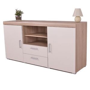 White & Sonoma Oak Large 2 Door 2 Drawer Sideboard Cupboard TV Cabinet Furniture