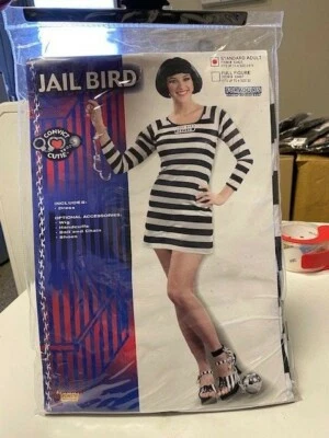 Adult's Womens Jail Bird Prison Break Prisoner Costume Dress Standard Size New! - Image 1 of 2