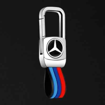 For Mercedes Benz Tricolor Leather Car Keychain Metal Key Ring Car Accessories — 第 1/4 张图片