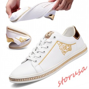 Mens Fashion Embroidery Board Shoes Lace Up Sneakers Low Top Leather Sport Shoes