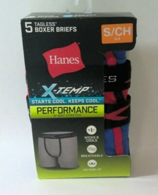 Paquete de 5 calzoncillos boxer Hanes X-Temp para niños (talla pequeña/CH 6-8) colores rojo y azul Foto 1 de 4