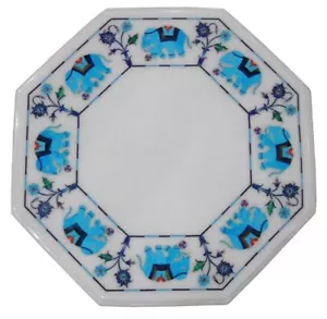 18" Decorative Marble Side End Table Top Turquoise Inlay Handmade Work - Picture 1 of 1
