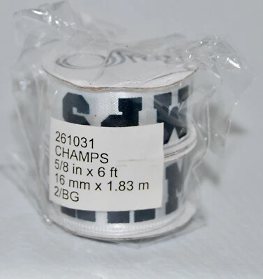 Lot of 2 Offray White CHAMPS #1 Sports Theme 5/8-inch Ribbon 12 Total Feet - Image 1 of 4