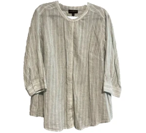 Lane Bryant Linen Blend Top Size 18 Womens Woven Striped Button Up Blouse New - Picture 1 of 14
