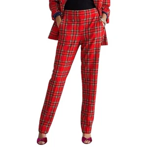 J Crew Red Plaid Full Length Kate Straight Good Tidings Wool Trouser Pant Size 2 - Picture 1 of 6