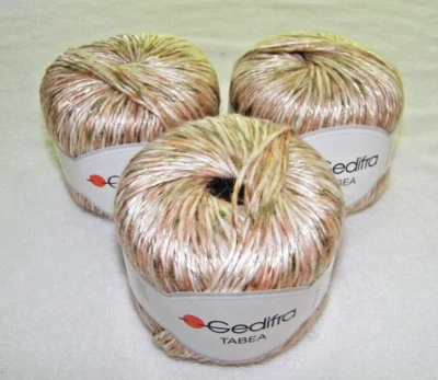 3 Ball Lot Gedifra "Tabea" Aran Wt Linen Rayon Gold Copper Cream Variegated Yarn - Image 1 of 2