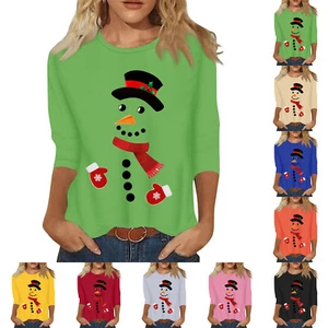 3/4 Sleeve Shirts For Women Easter Print Graphic Tees Blouses Casual Plus Size - Picture 1 of 39