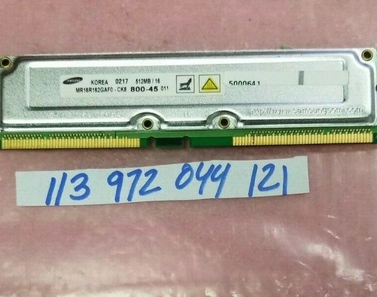 512MB RAMBUS RIMM 800-45 800 45  512MB/16 184PIN NON-ECC  DUAL RANK  32X8  - Image 1 of 1
