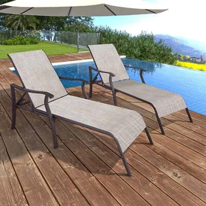 3 Piece Folding Lounge Chair, Outdoor Recliner, Chaise Lounge, Beige - Picture 1 of 5