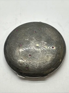 COIN SILVER ANTIQUE c.1900 COMPACT BOX MAP OF INDIA RUBIES FOR CITIES READ DESCR - Imagen 1 de 6