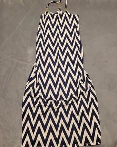 Julie Brown Navy & Ivory Zigzag Sleeveless Dress With Gold Hardware Accents Size - Picture 1 of 8