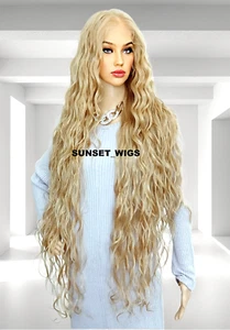 45" LACE FRONT WIG EXTRA LONG CURLY LAYERED MEDIUM BLONDE MIX HEAT OK NEW - Picture 1 of 3