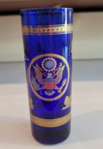COBALT BLUE UNITED STATES OF AMERICA SHOT GLASS US BUILDINGS 4 INCH HOLDS 2 OZS - Picture 1 of 11