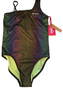 JUSTICE SPORT ASYM SHINE SWIMSUIT BLACK SIZE XL (16/18). NWT - Picture 1 of 12