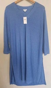 J. Jill Size XL Linen Blend V Neck Blue Opal Long Sleeve Knee Length Dress NWT - Picture 1 of 4