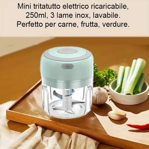Mini tritatutto a batteria ricaricabile usbC con 3 lame inox, lavabile (042) - Foto 1 di 12