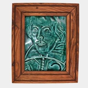 Paul Katrich Studio Art Pottery Vibrant Green Shakespeare Framed Hand Made Tile - Picture 1 of 6