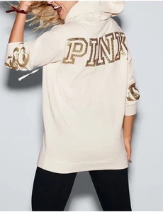 Sudadera con capucha holgada Victorias Secret rosa lentejuelas bling para mujer mediana - Imagen 1 de 13