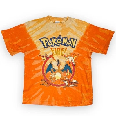 Vintage Nintendo Pokémon Charizard FIRE Orange Tie Dye T Shirt Youth M / 10-12 - Image 1 of 4