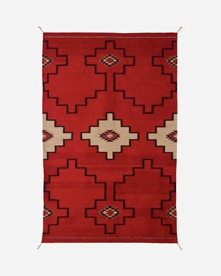 5×8 Ft Red Navajo Wool Kilim Rug Native American style Southwest Aztec Area Rug - Image 1 of 4