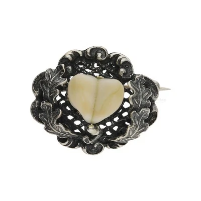 Klassische Trachtenbrosche mit Grandl besetzt aus Silber, Second Hand, getragen - Bild 1 von 3